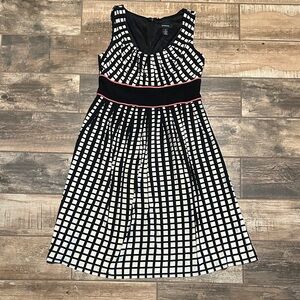 R&M Richards Black and White Grid Midi Dress